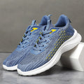 Women's Lavender Purple Flyknit running shoes with striped pattern and mesh lining on white background