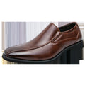 Men's black pointed toe patent leather-style shoes with totem detailing on artificial PU upper