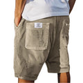 Men's grey straight-fit corduroy shorts with multiple pockets and a small embroidered logo on the leg.