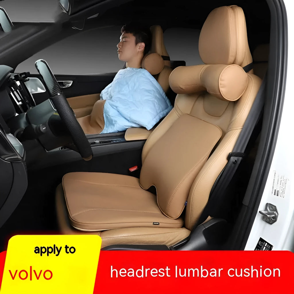 Volvo car seat headrest, neck pillow and lumbar support cushions in minimalist style with synthetic fibre filling