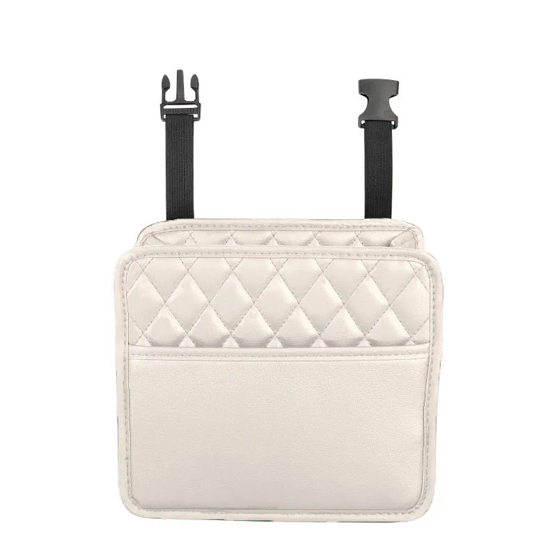 Leather car hanging storage bag measuring 25 × 25 × 8 cm in black, pink, green or white