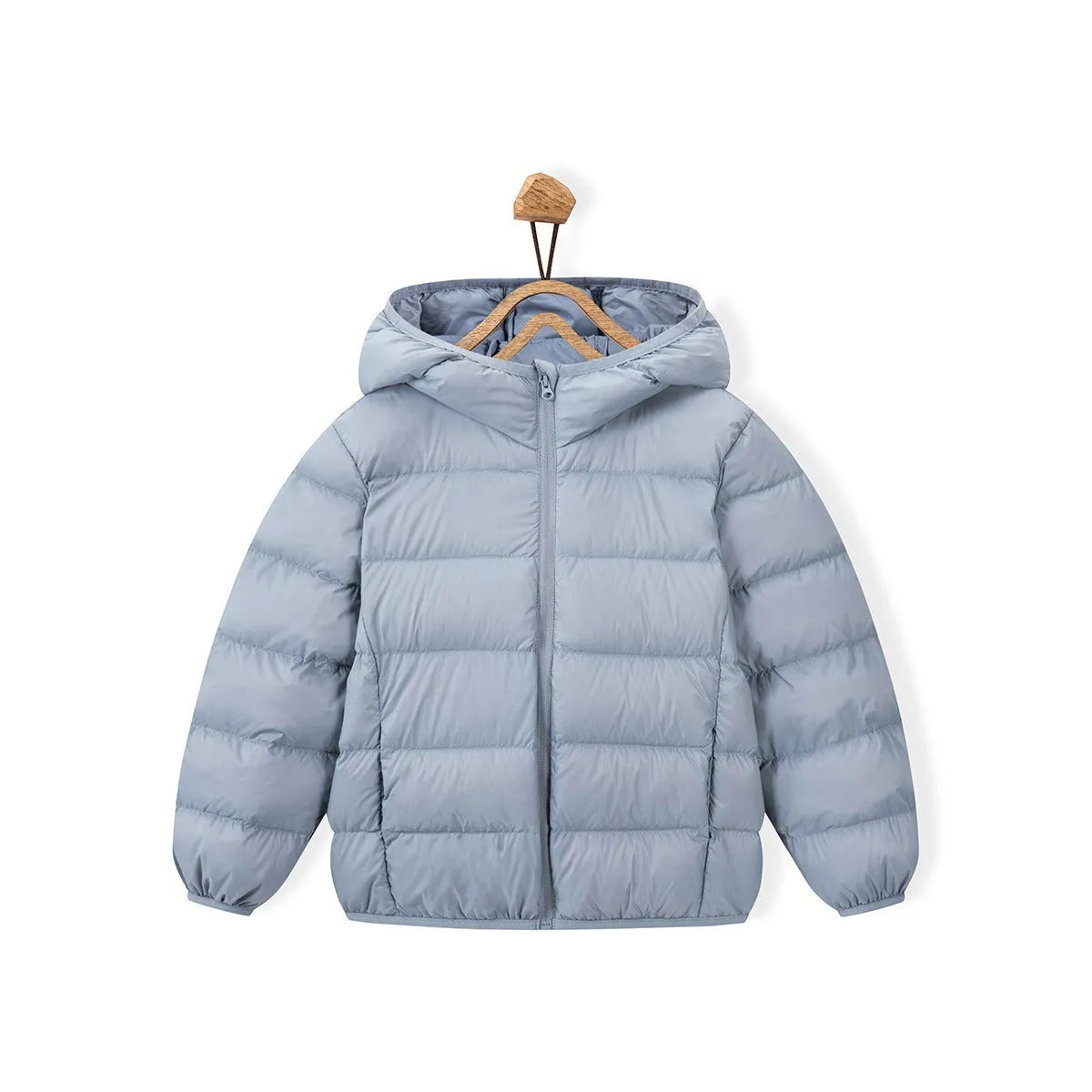 Children's nylon hooded down jacket in solid colour for boys and girls