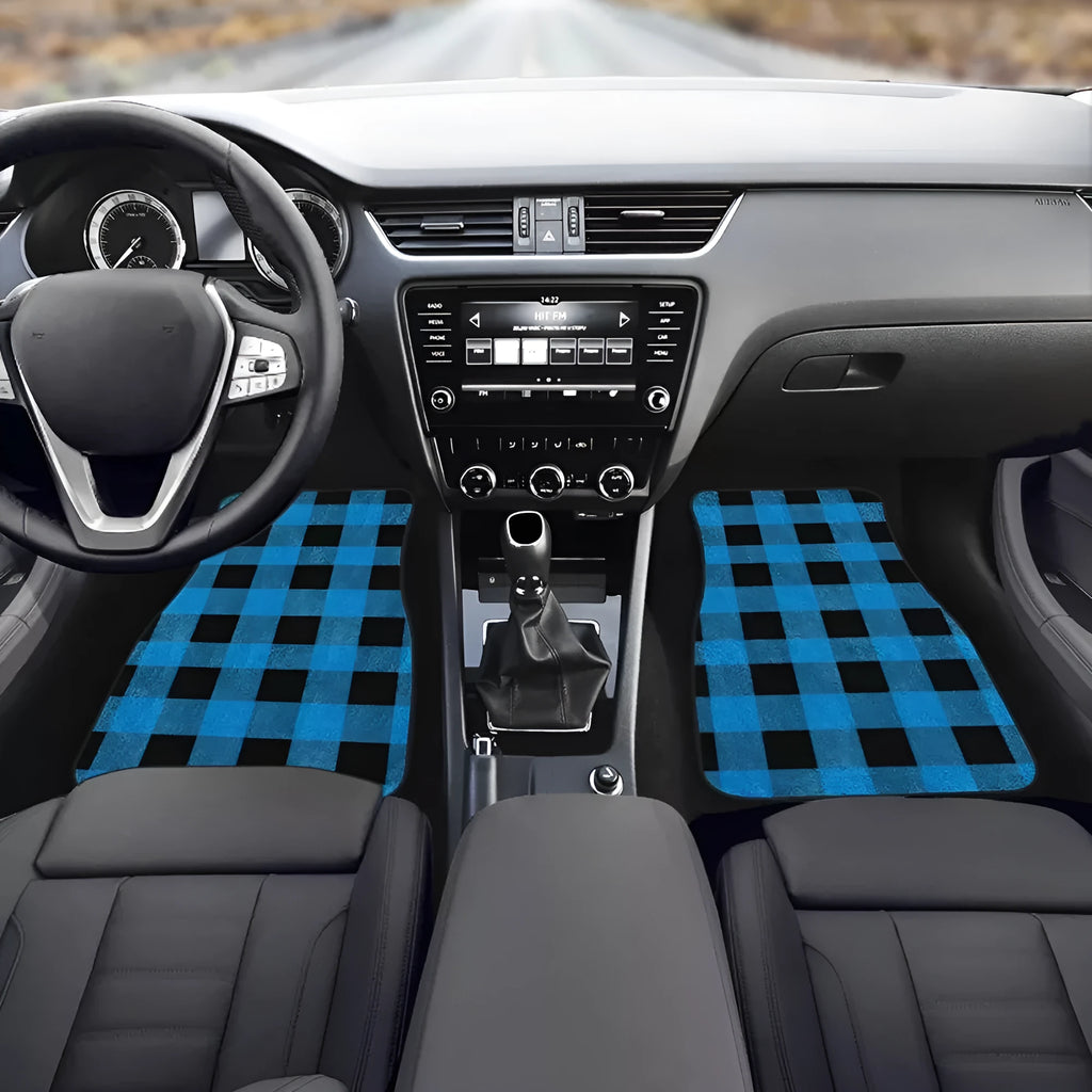 Four-piece set of black printed rubber car floor mats with a 20mm thickness and waterproof lining.