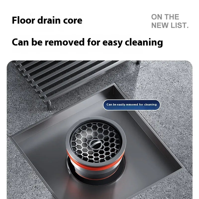 Gun grey 304 stainless steel courtyard floor drain with a 15x15cm grate.