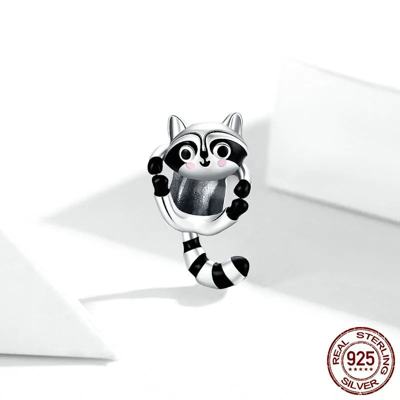 925 silver coati bead charm with black drip detail, 1.6g, BSC403 colour