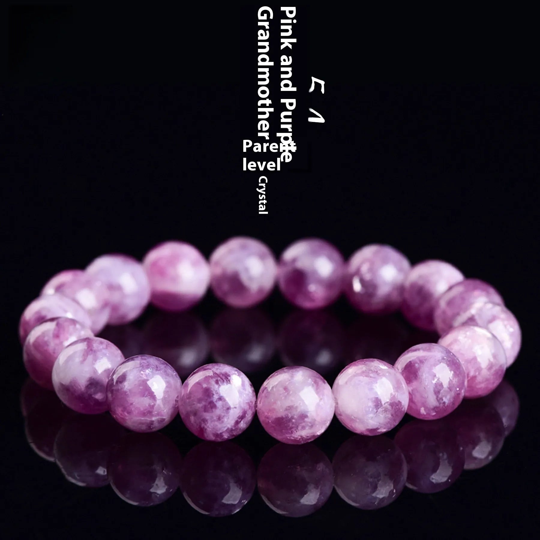 Purple geometric crystal bracelet with polished beads, shown in different size options.