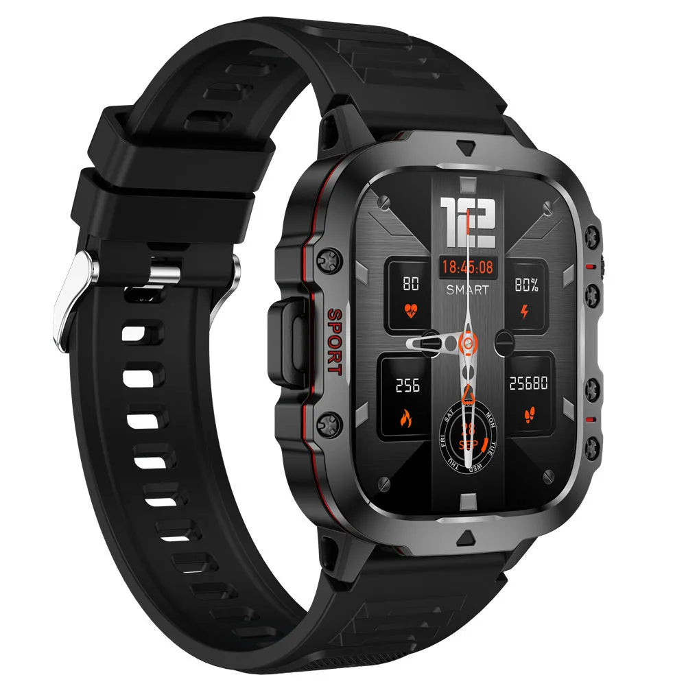 QX11 Smart Bluetooth Watch in black with a TFT touchscreen display, shown with an optional leather strap.