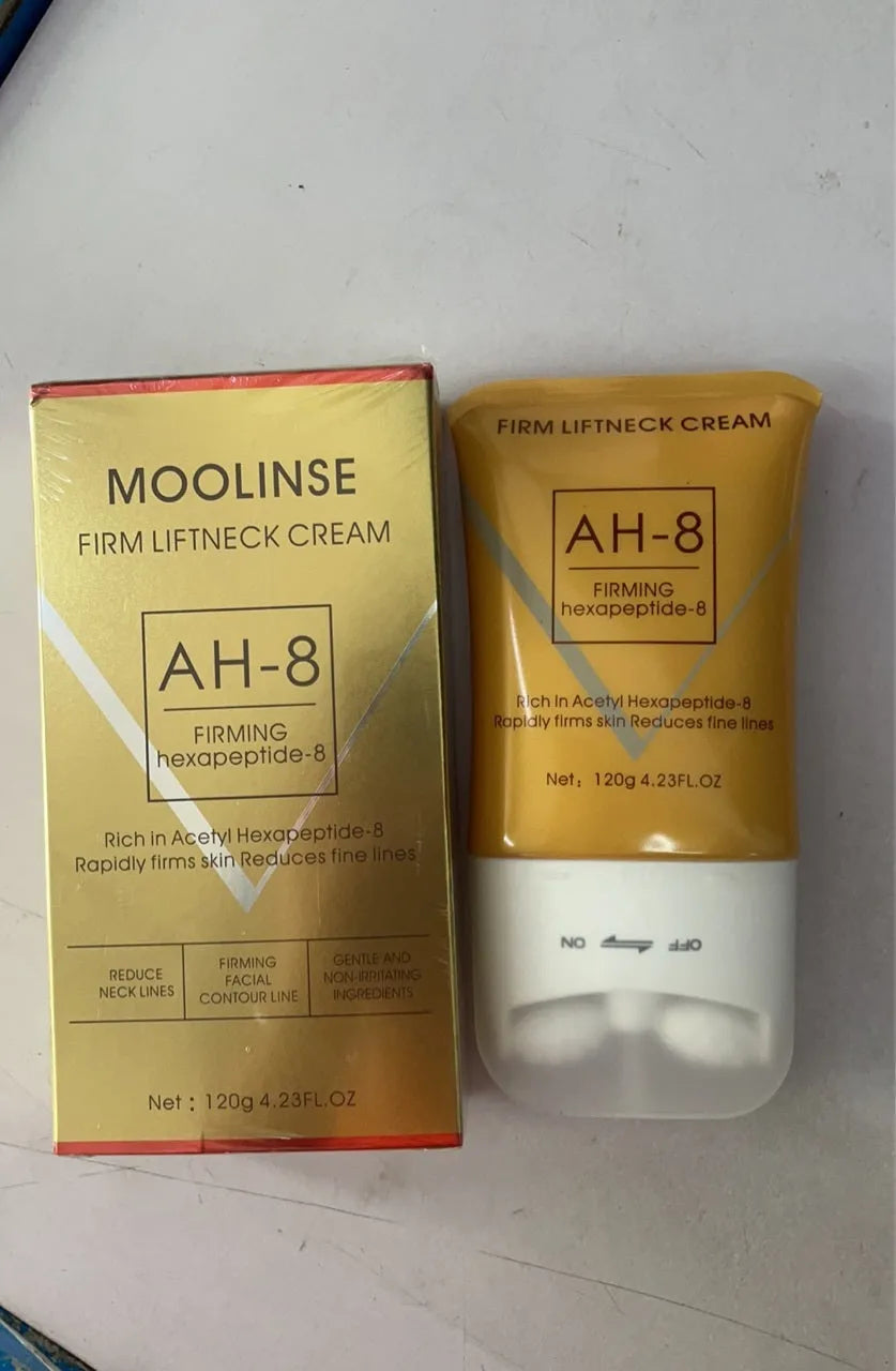 Neck moisturising cream tube with a silver massage roller applicator for dry skin.