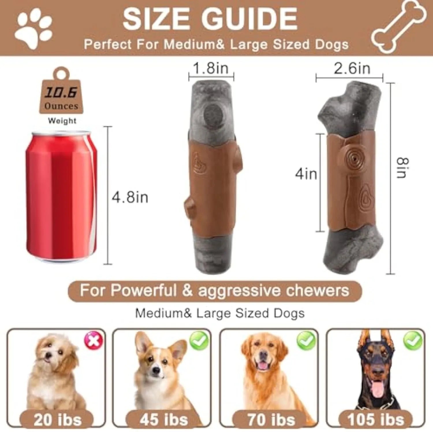 Nylon dog chew toy with bacon flavour and squeaker for aggressive chewers