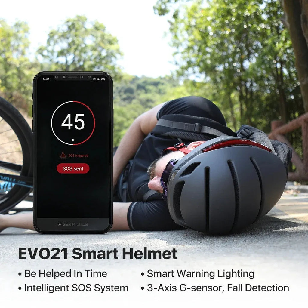 Smart bicycle helmet with integrated LED lights in multiple colour options including Aurora Purple and Dark Night Black