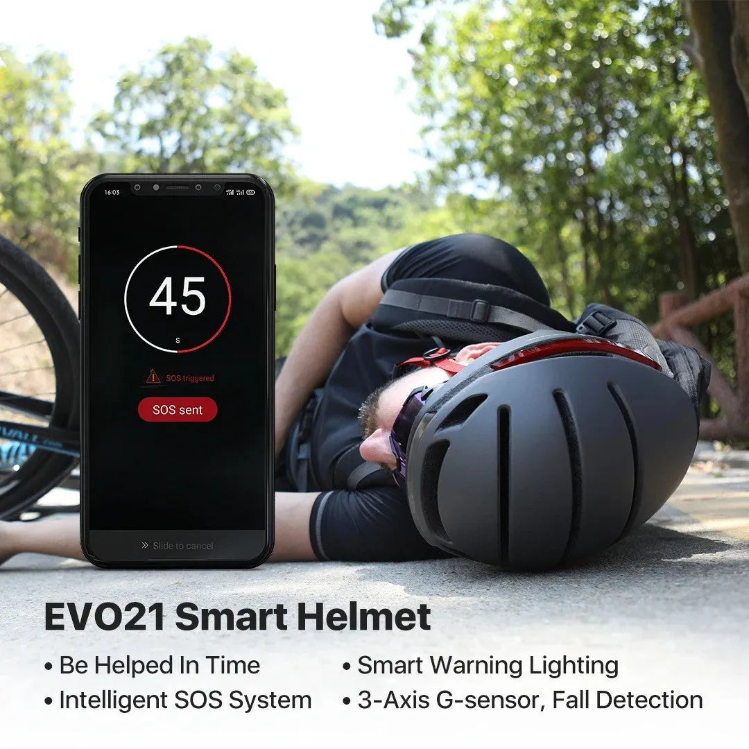 Smart bicycle helmet with integrated LED lights in multiple colour options including Aurora Purple and Dark Night Black