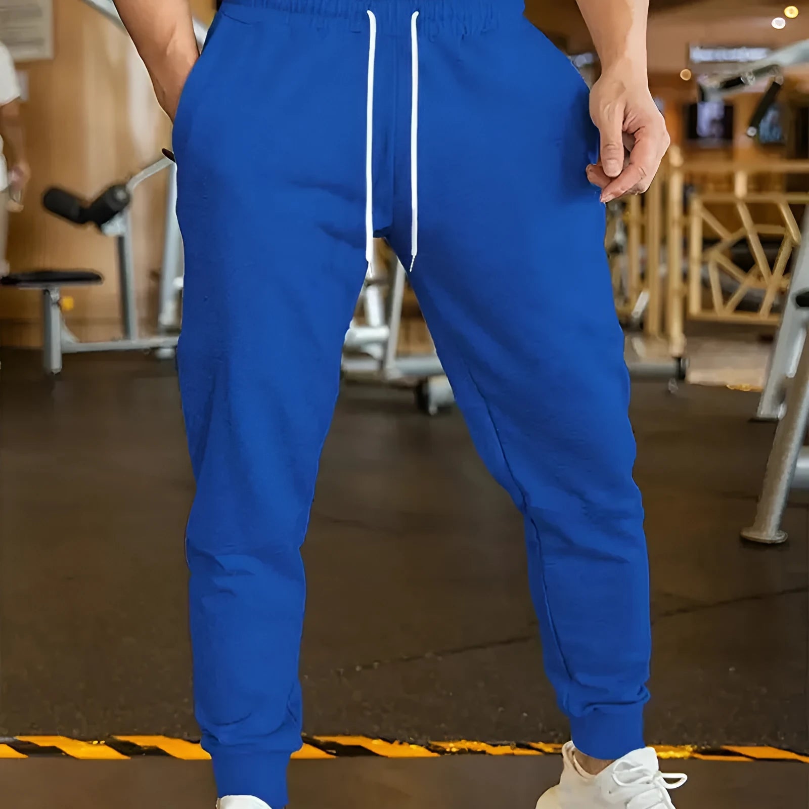 Men's linen leisure trousers with drawstring waist and 3D pattern in polyester fabric