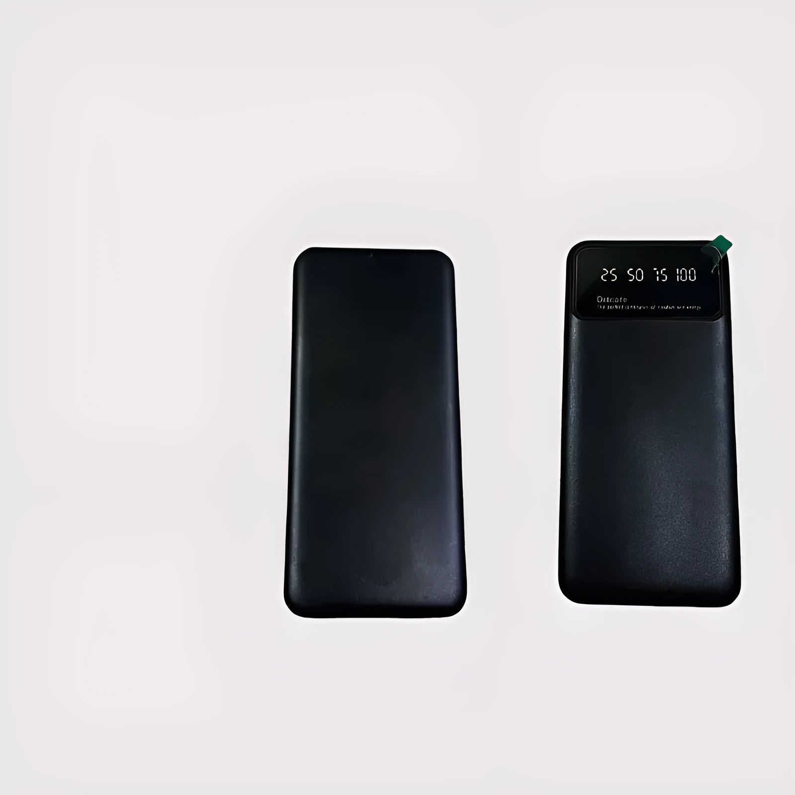 Black ultra-thin 10000mAh power bank with creative design showing front view