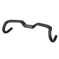 Black carbon fibre road bicycle handlebars showing large swing angle design