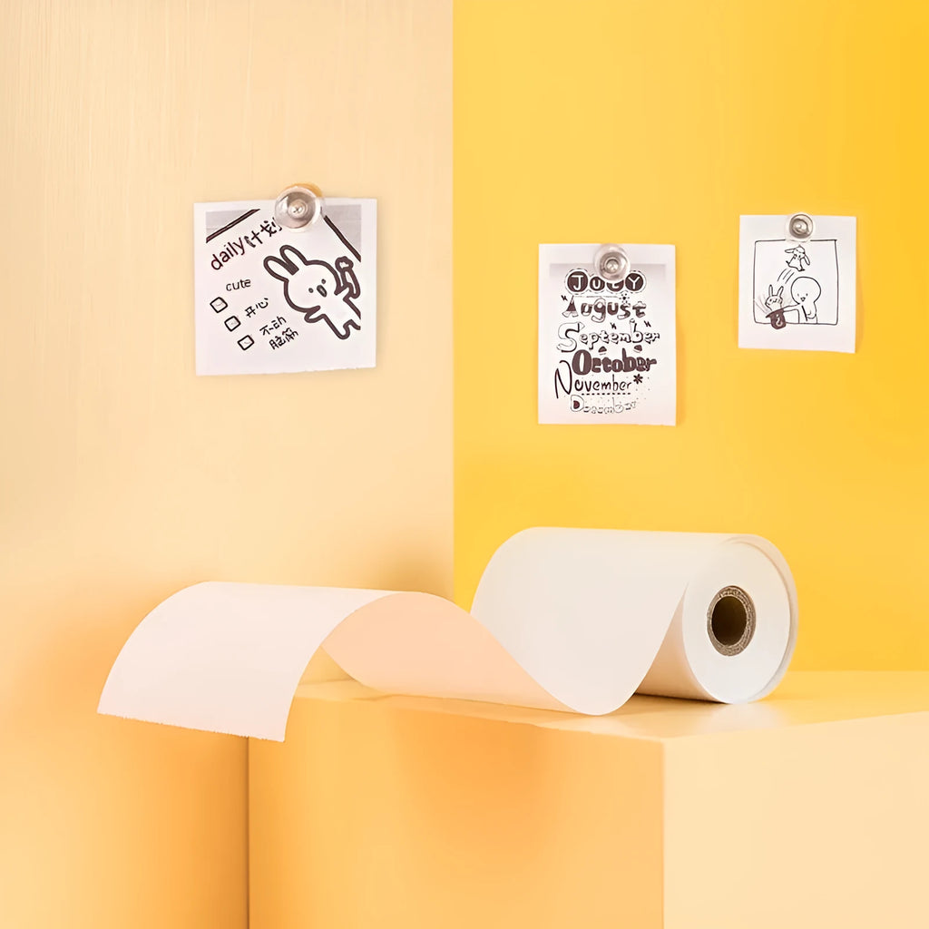 Box of three rolls of 57mm wide blank thermal paper for small printers.