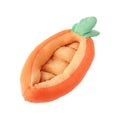 Orange carrot-shaped removable pet mattress for dogs on grey background