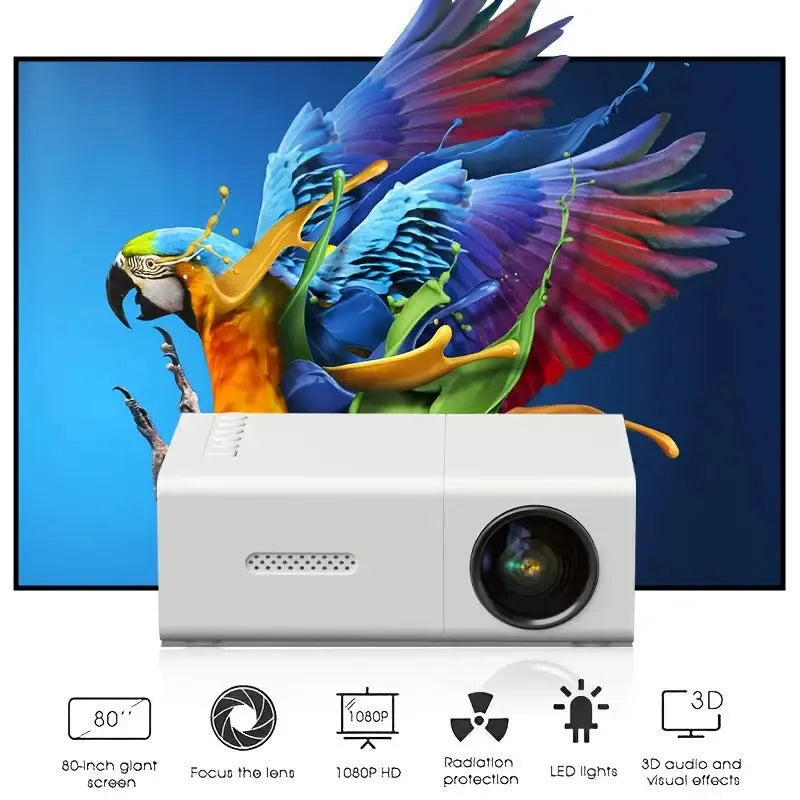 M100 portable LED home projector in black or white colour with remote control and accessories