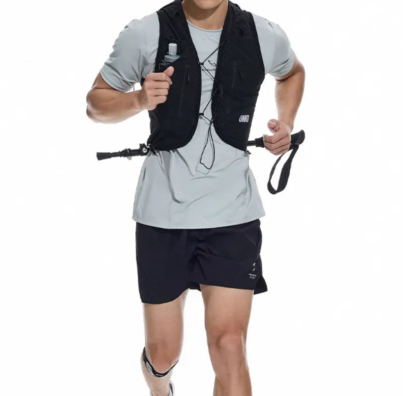 Black running shorts with laser-stitched seams and four-sided stretch fabric for training.