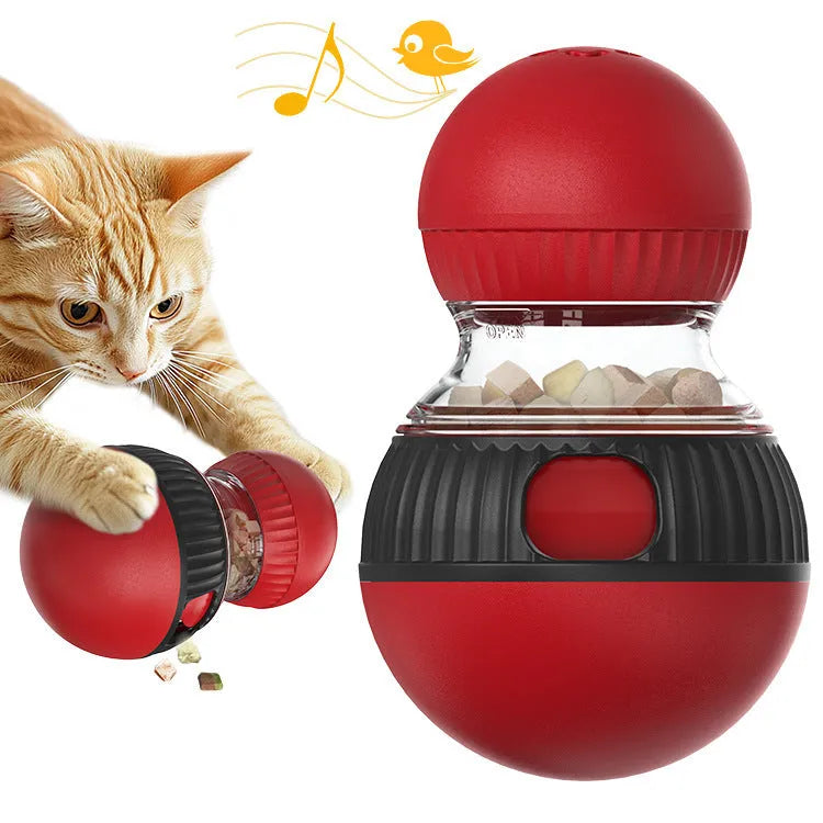 Rotating cat sound ball toy with food dropping action and super ball colour design