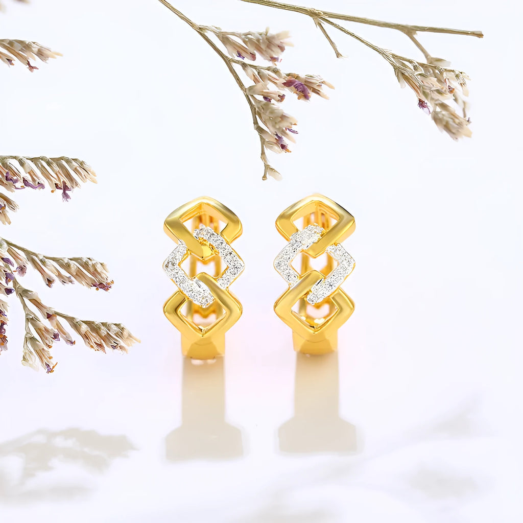 Gold geometric hollow-out earrings with colour separation detail on ear clips