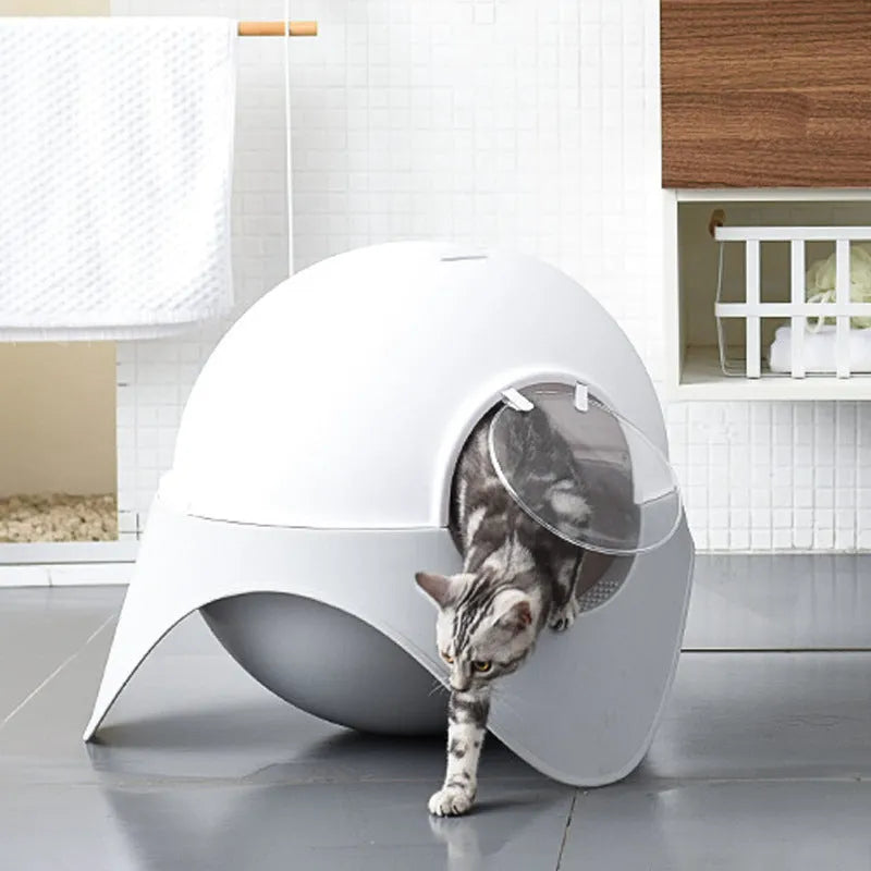 Large UFO enclosed litter box with snow house design in plastic