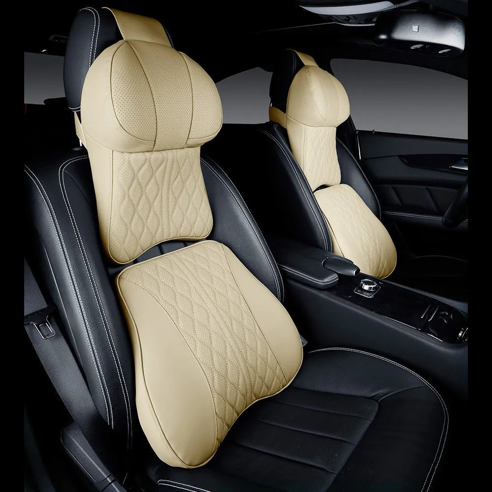 Car neck pillow and lumbar support set in wavy pattern polyester with five colour options
