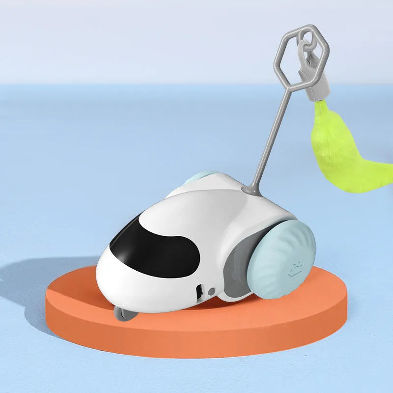 Gravity intelligent electric running car toy for cats in light grey blue colour with Type-C charging port