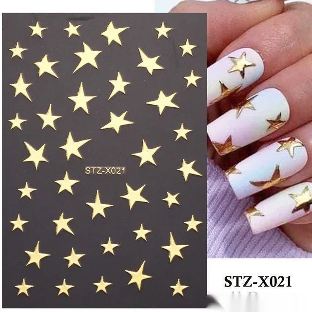 Pack of black and silver strip nail art stickers with cartoon and love pattern designs.