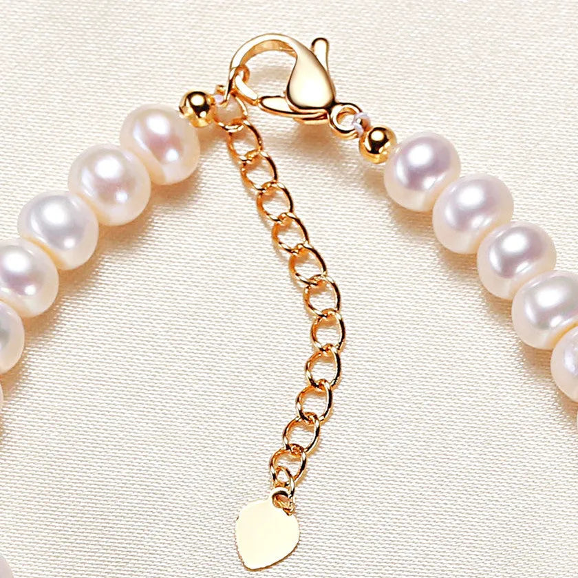Freshwater pearl bracelet plain white round pearl flower shape design women's jewellery 18cm length