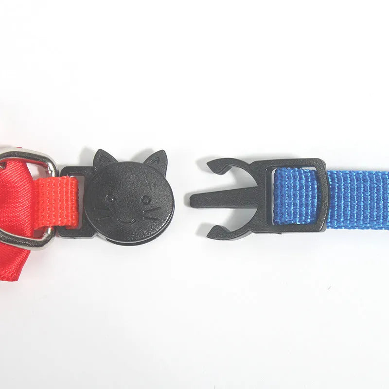 Striped adjustable nylon cat collar with bell in multiple bright colour options