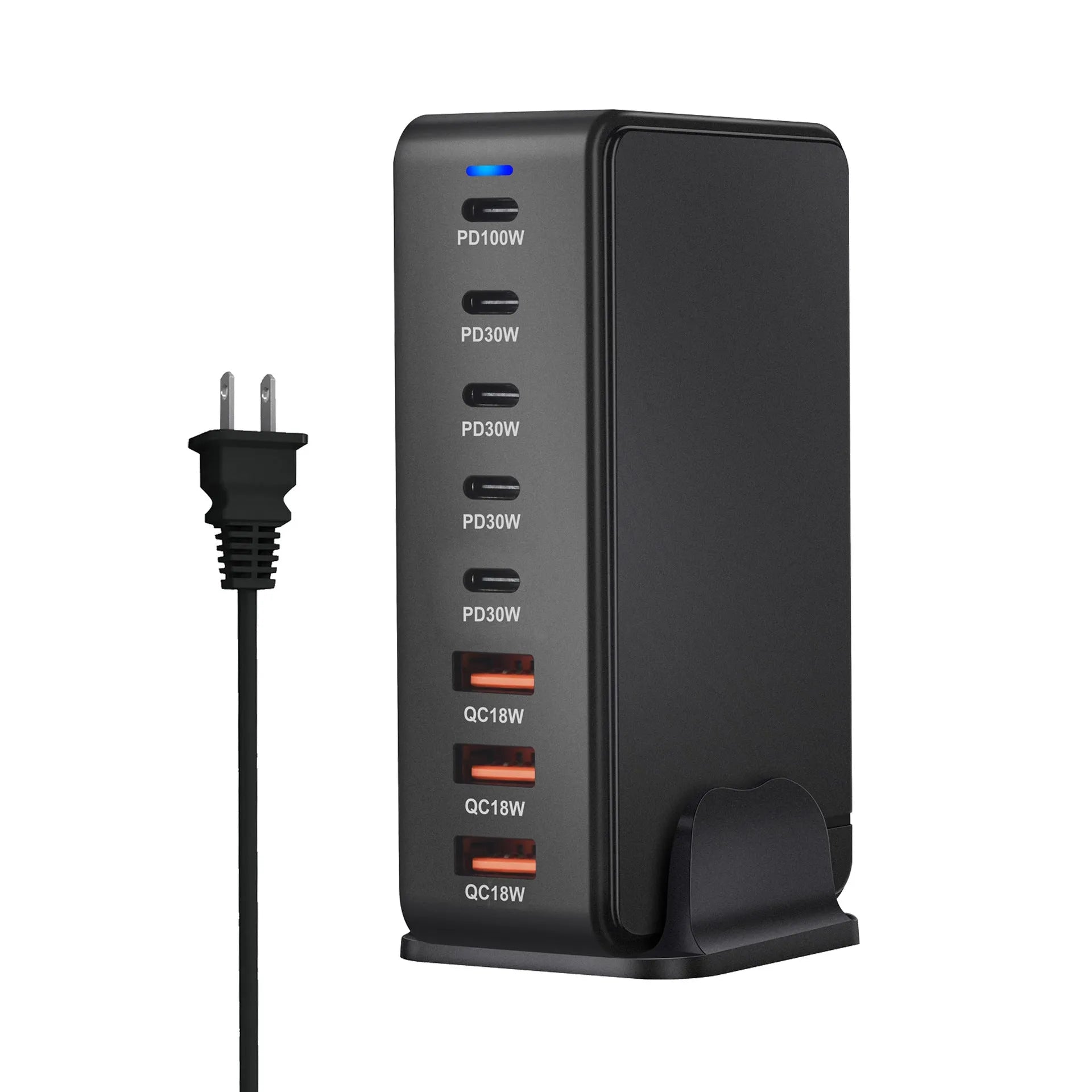 268W gallium nitride desktop charger with eight ports, white colour, Type-C and USB-A connections