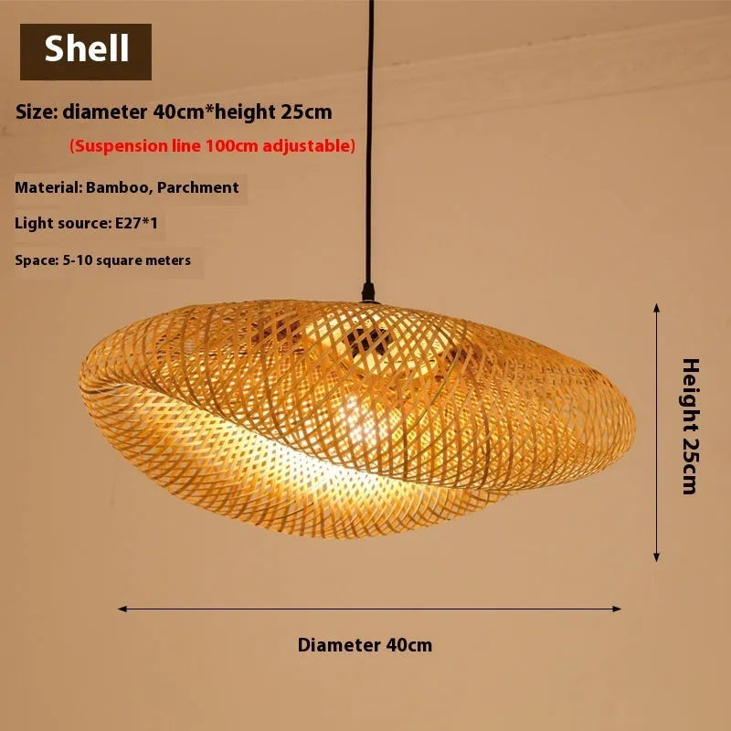 Bamboo Chinese Zen chandelier ceiling light with 40cm shell diameter