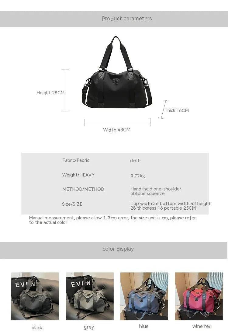 Large waterproof Oxford cloth travel bag in black colour with 36-55L capacity for short-distance leisure travel