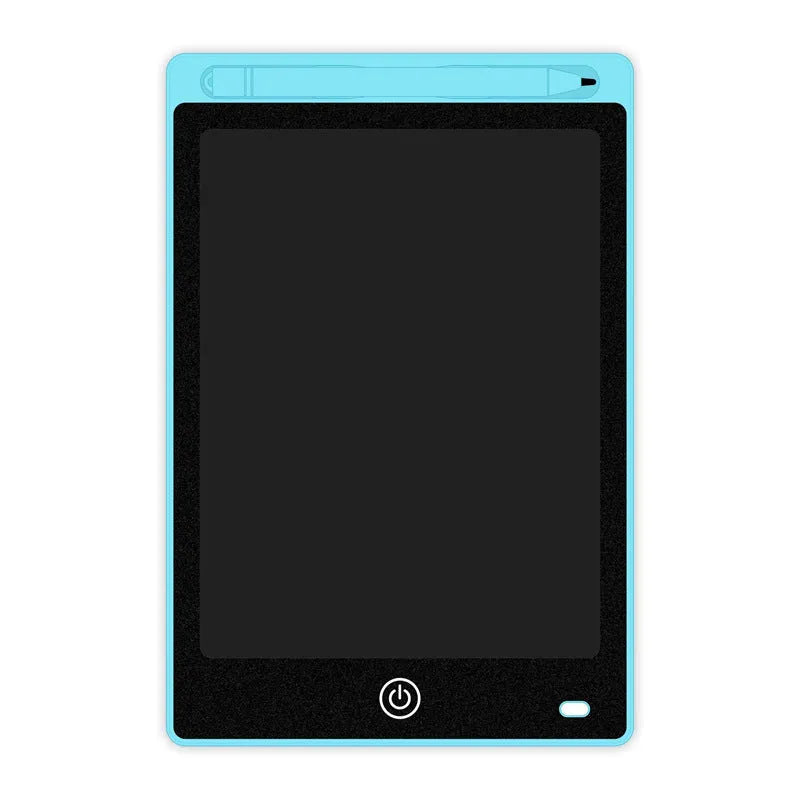Black LCD writing tablet with ABS frame and blue-green display, 8.5 inch screen, side view showing slim profile