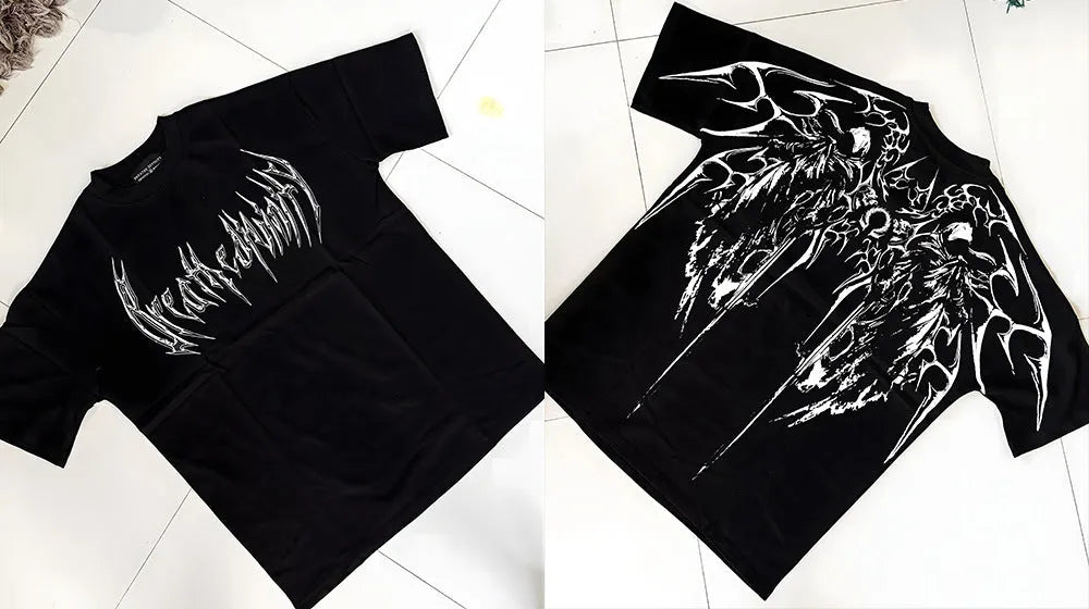 Men's loose fit plus size cotton short sleeve t-shirt in a dark colour with gilding detail.