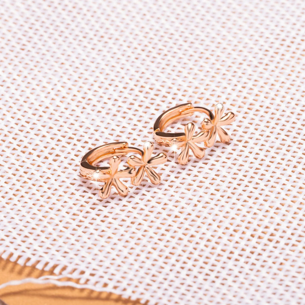 Rose gold waterdrop floral earrings with circular design and electroplated finish