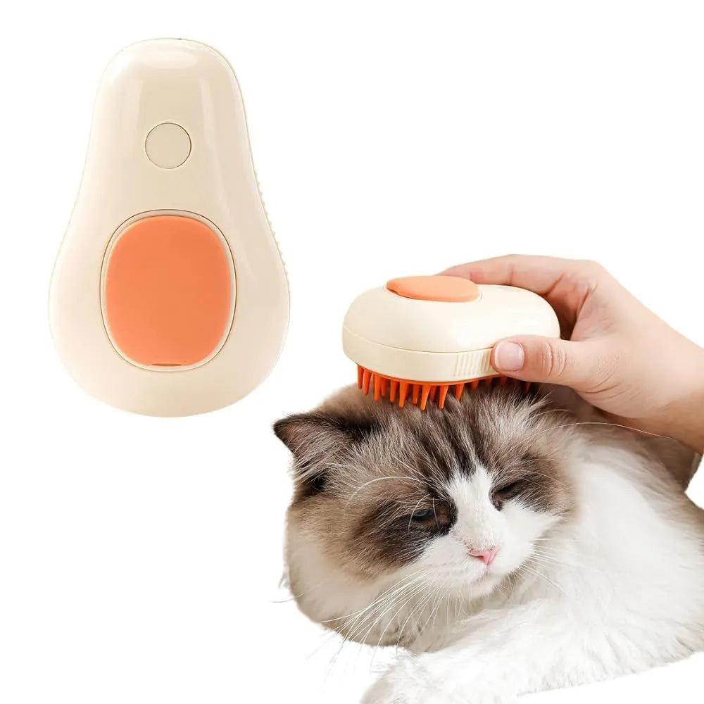 Green and white cat steam brush with water spray function and soft silicone teeth for pet grooming