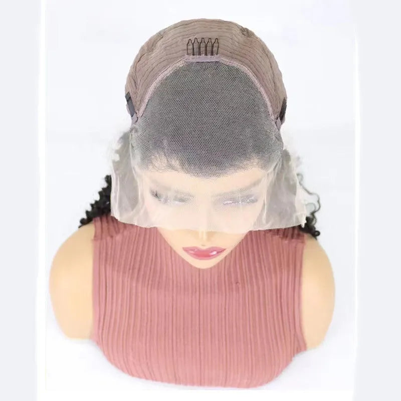 Solid colour human hair lace front wig displayed on a stand