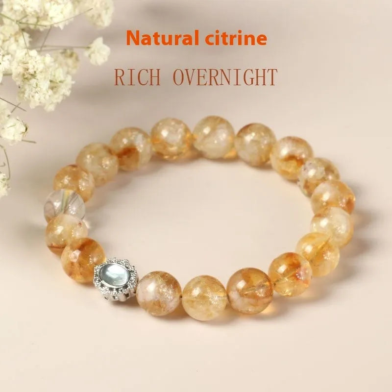Citrine crystal geometric bracelet with 10mm beads and grinding treatment surfaces