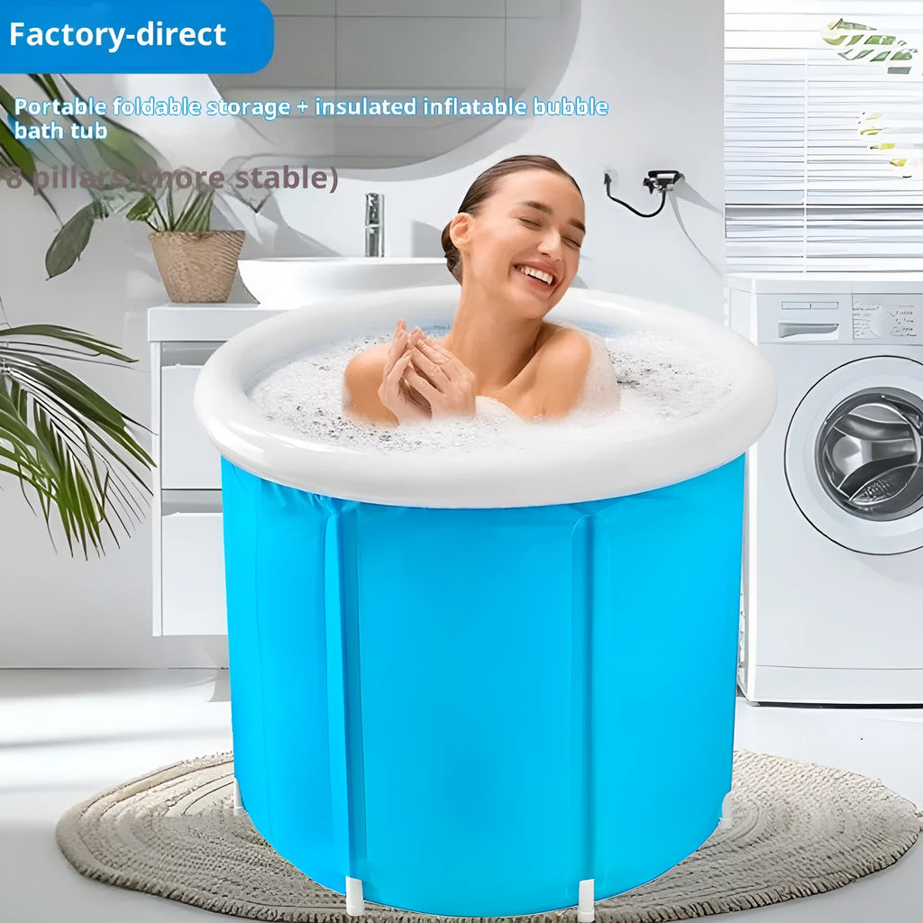 Blue inflatable foldable PVC bath barrel for adults universal size portable tub