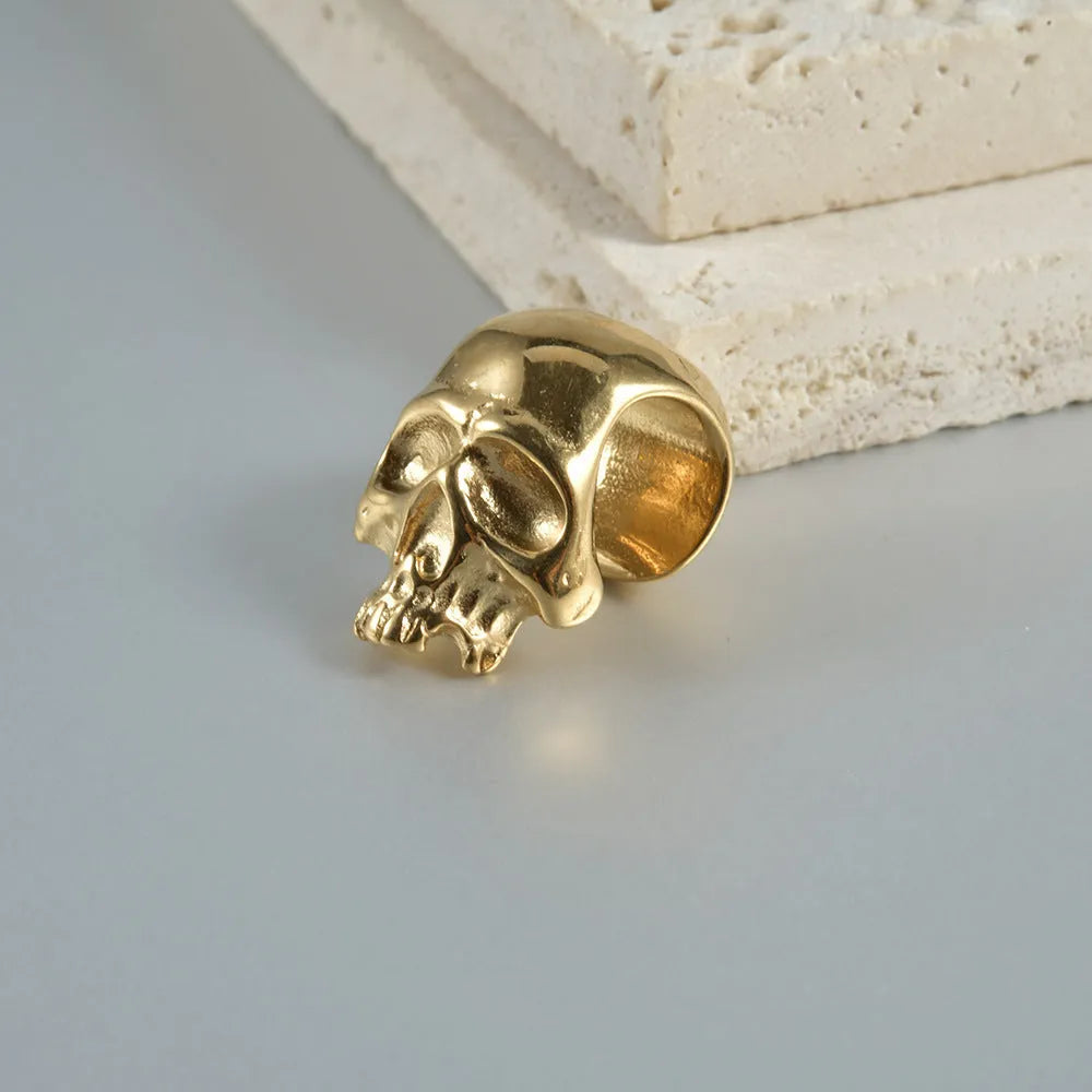 Stainless steel hollow skull Buddha geometric earrings in electroplated colours for hip hop style