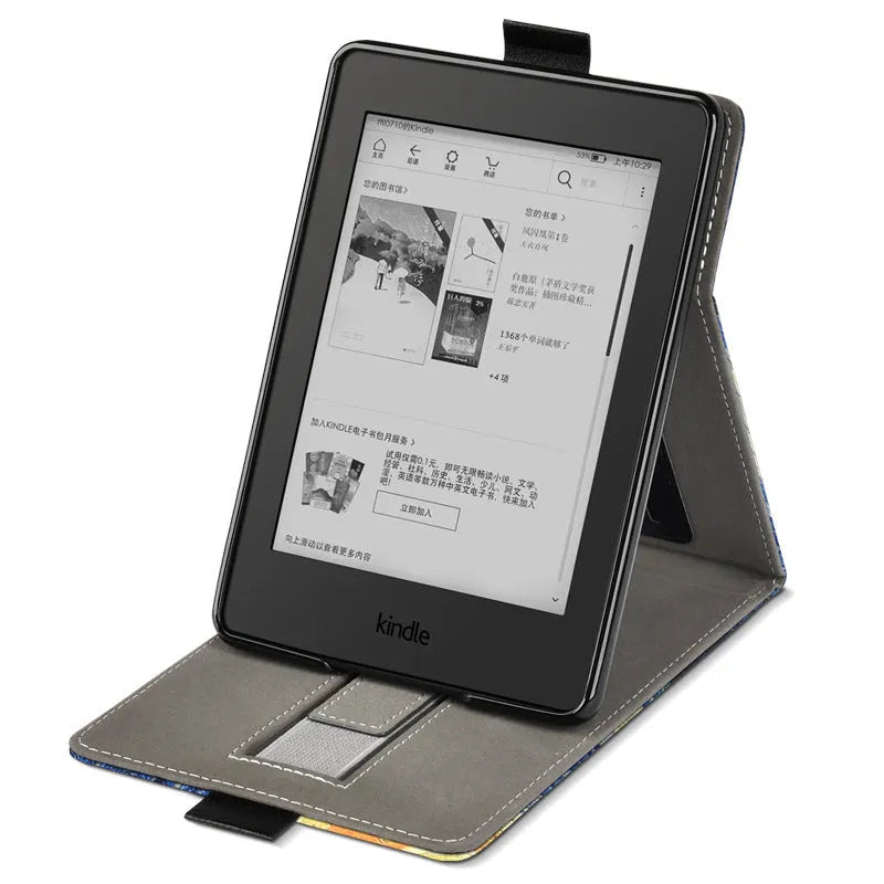 Painted leather-look TPU protective case for a 6-inch ereader, shown in a bracket-compatible business style.