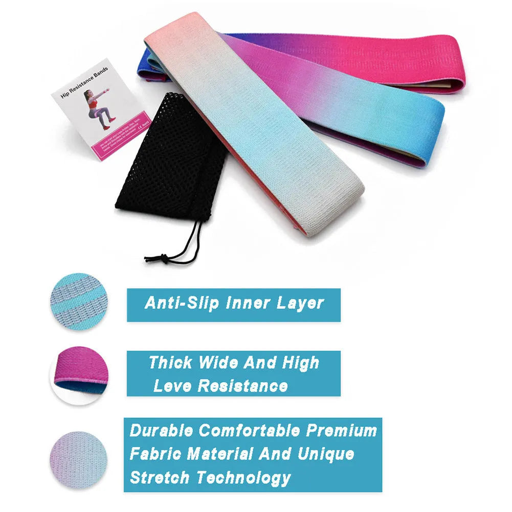 Anti-slip squat resistance band with woven cotton outer and latex silk inner in fixed mix colour, for fitness and shaping