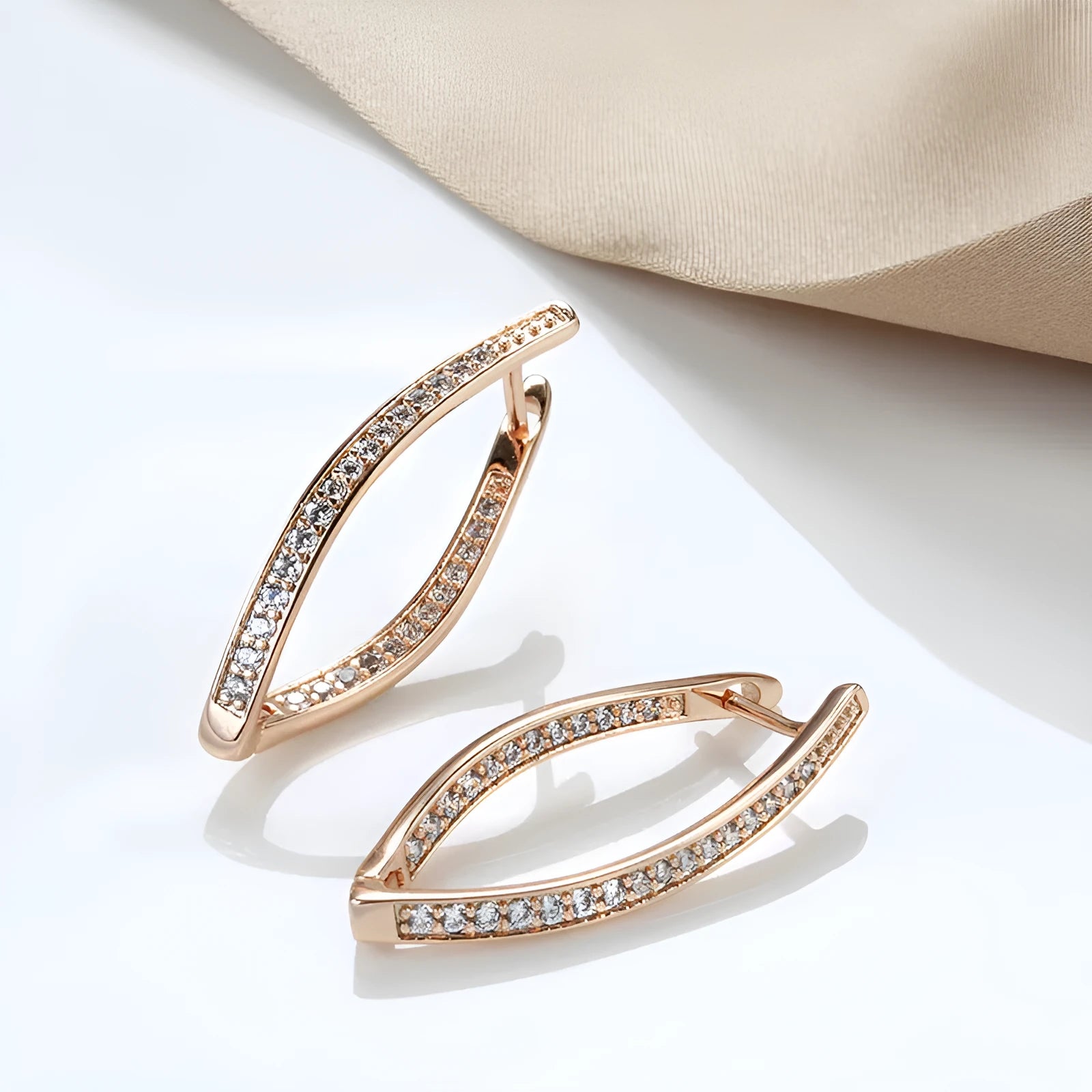Pair of geometric zircon drop earrings for women in copper with H0493 colour