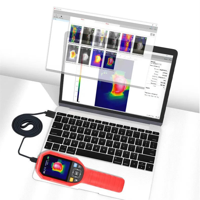 UTi260B handheld infrared thermal imager with display screen showing thermal image