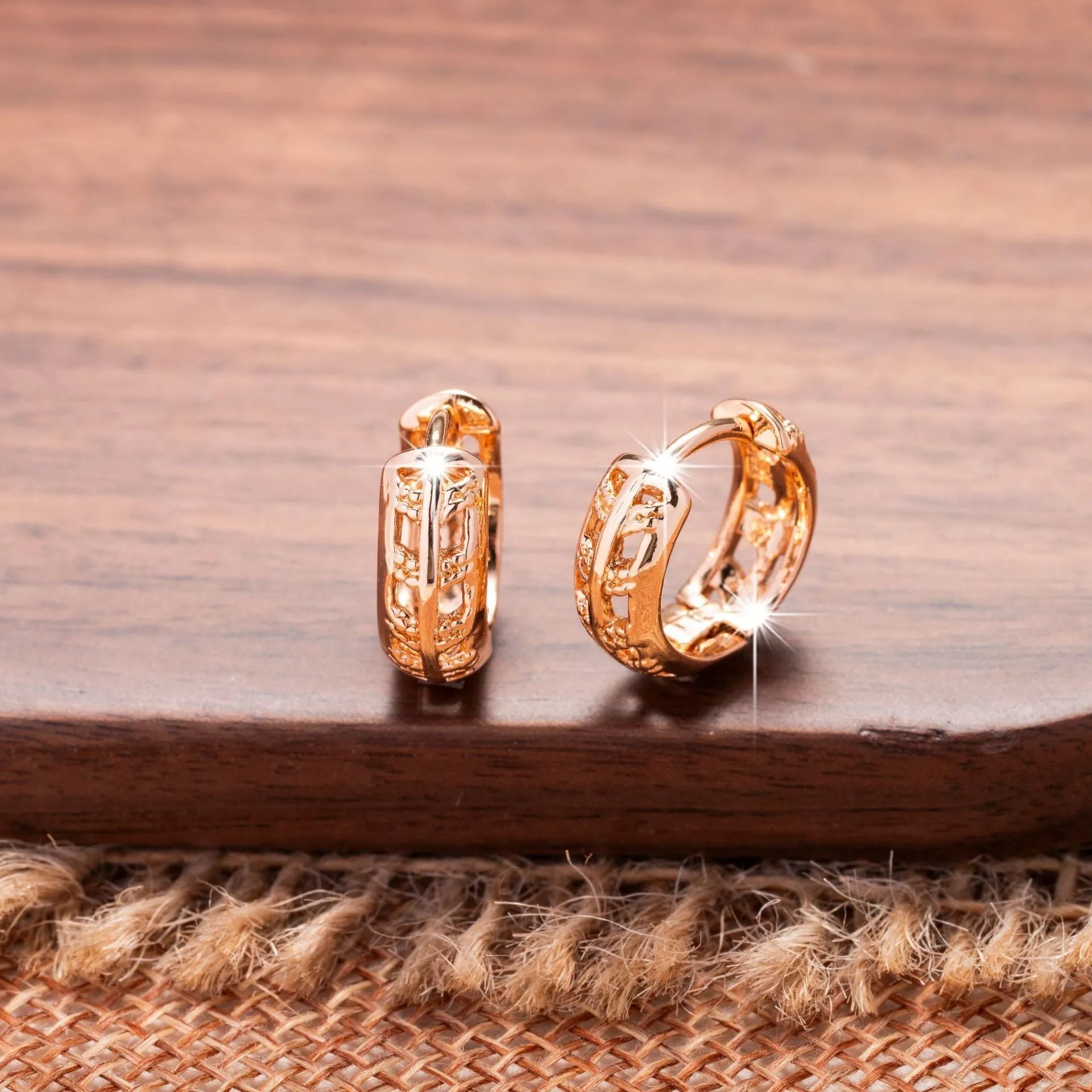 Rose gold tone hollowed out copper earrings with combined heart and leaf shapes