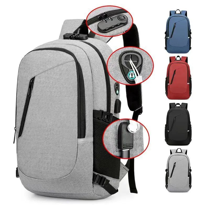 Blue Oxford cloth computer backpack for travel with laptop compartment.