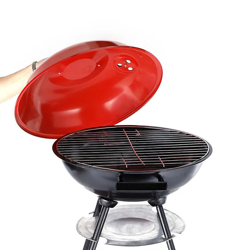 Portable iron barbecue grill with 14-inch cooking surface and modern minimalist design