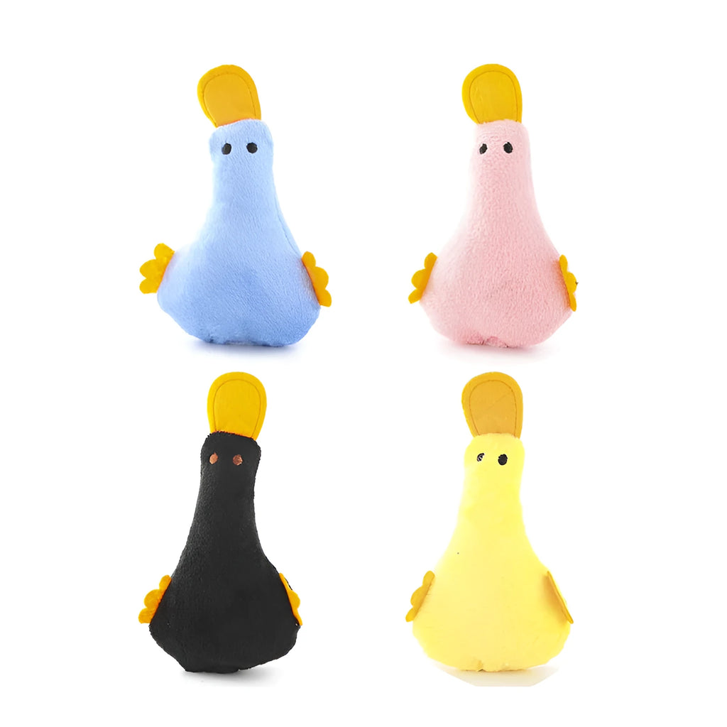 Cute duck plush pet toy with catnip filling and squeak sound for dogs and cats in various colours