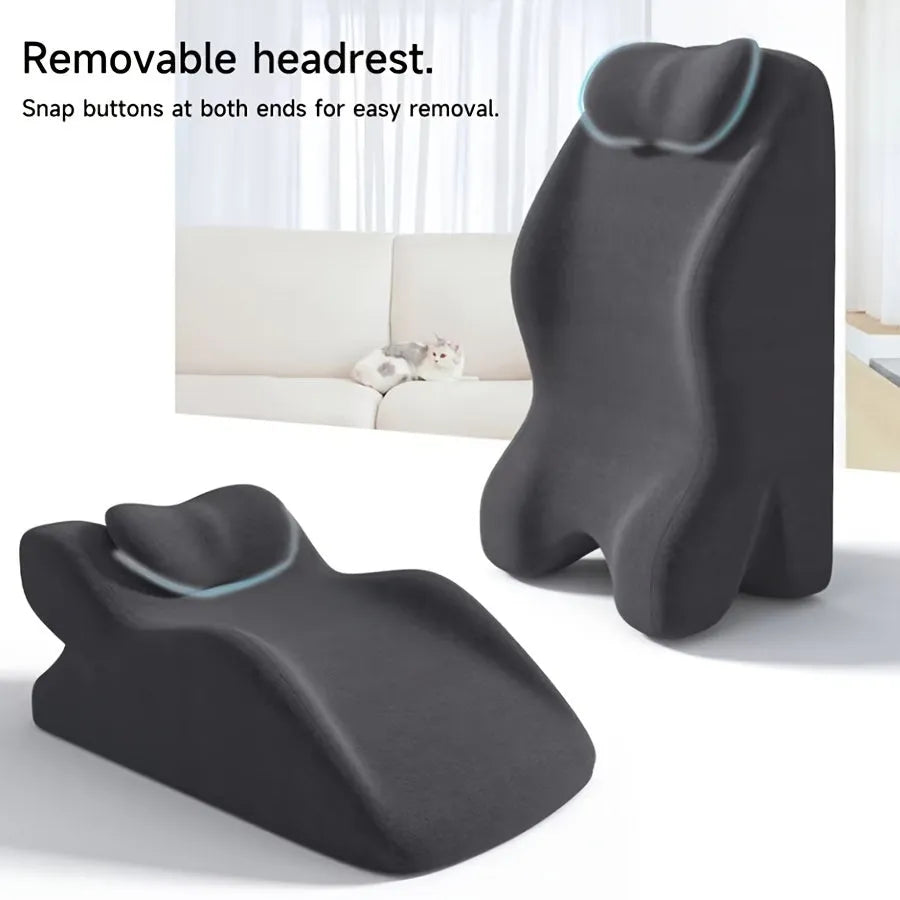 Stomach sleeper pillow for prone positioning shown in blue, dark grey, green, and light grey colour options.